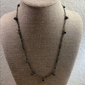 Black Chain Necklace with Green and Blue Bead Accents Liz palacios vintage
